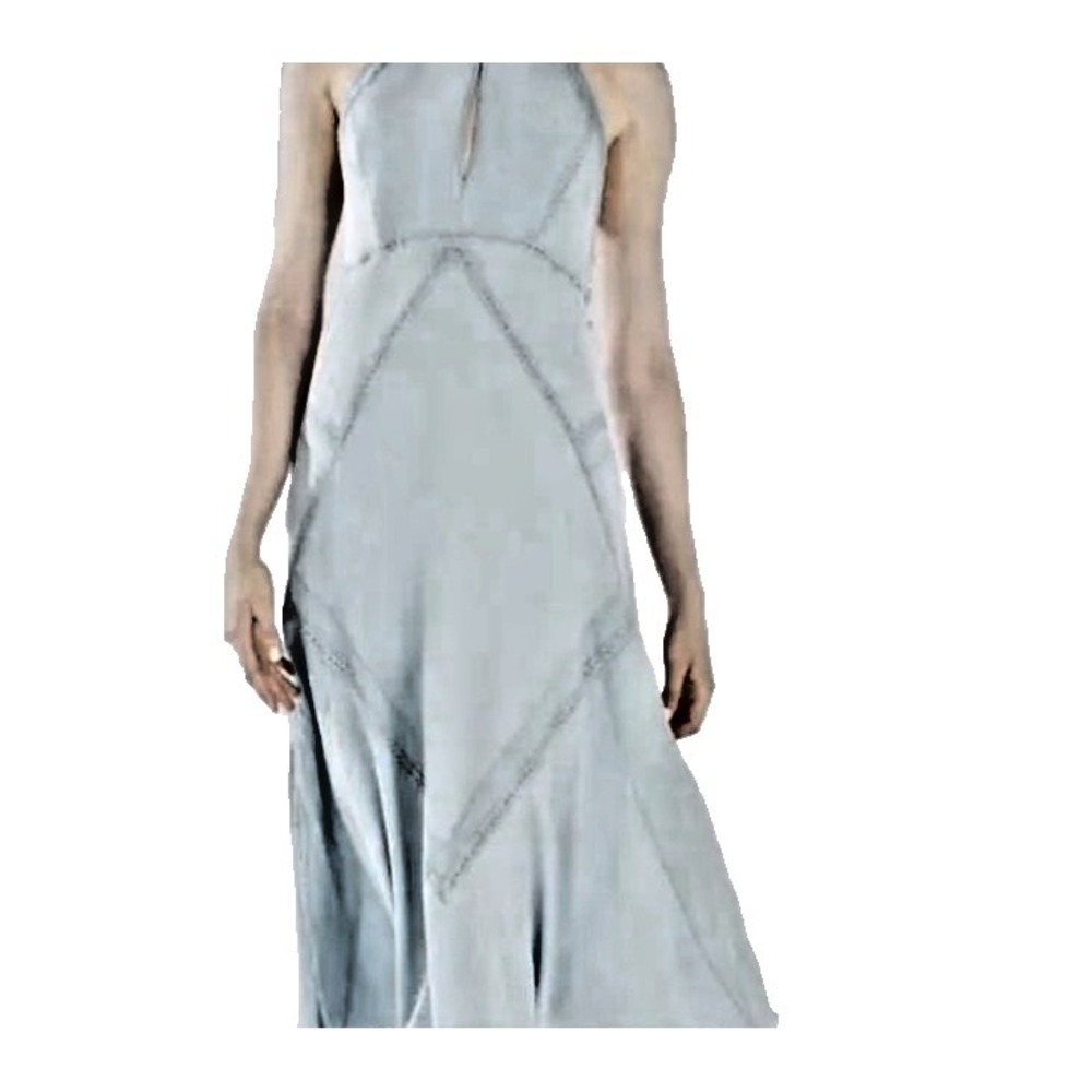 BCBG Maxazria Runway ALETA Dress Sz 6 Light Blue Maxi Backless 100% Silk Strappy